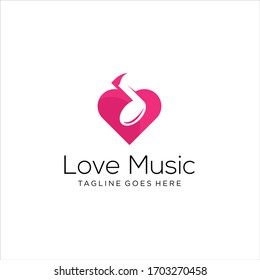 Love Music Logo Template Vector, Love For Music Vector Design. Music Note And Heart Symbol Logotype