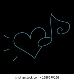Love Music Neon Sign. Vector Illustration of Audio Promotion.Heart with note