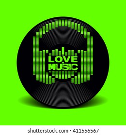 I love music. on a green background