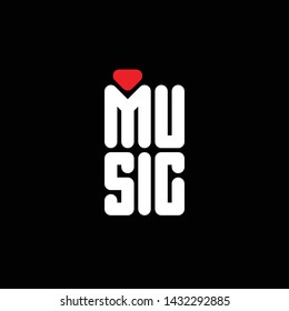 I love music - original t-shirt print. Minimalist poster with the stylized red heart.
