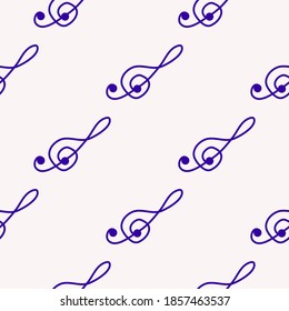 Love music seamless pattern with treble clef, decorative elements