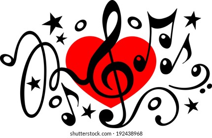 Love music - treble clef - music notes - heart