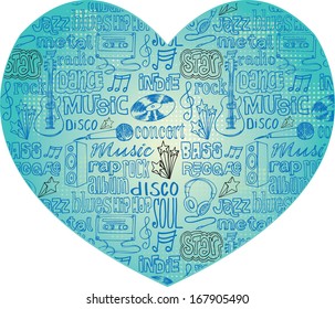 I Love Music - various music icons arranged in heart shape