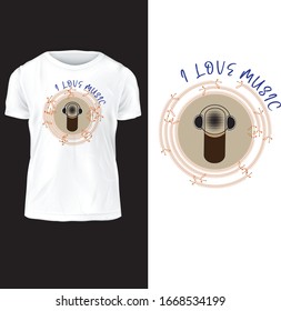 I love music, Vector illustration  t-shirts design