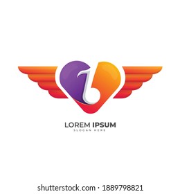 love music and wings gradient logo design template