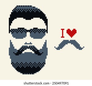 I love mustache & mustache man. Pixel art in vector graphics