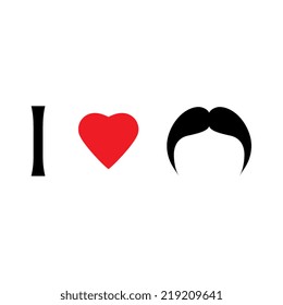 I love mustache with red heart shape isolated on white background