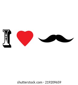 I love mustache with red heart shape isolated on white background