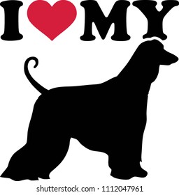 I love my Afghan Hound with red heart and silhouette