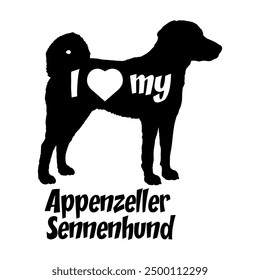 Me encanta mi Appenzeller Sennenhund silueta de perro perro razas logo perro monograma Vector
