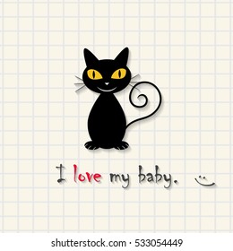 I love my baby - cute cat scene on mathematical square paper