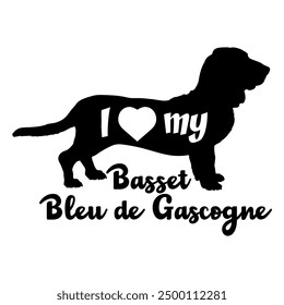I love my Basset Bleu de Gascogne Dog silhouette dog breeds logo dog monogram vector
