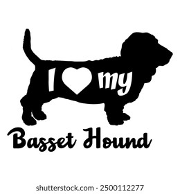 I love my Basset Hound Dog silhouette dog breeds logo dog monogram vector
