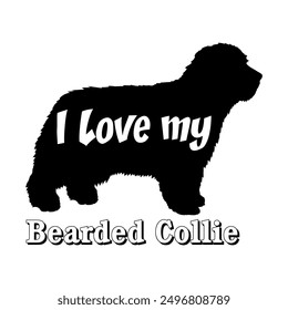 I love my Bearded Collie Dog silhouette dog breeds logo dog monogram vector