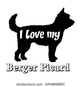 Me encanta mi Berger Picard perro silueta perro razas logo perro monograma Vector