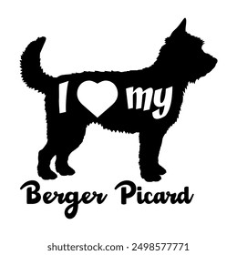 Me encanta mi Berger Picard perro silueta perro razas logo perro monograma Vector
