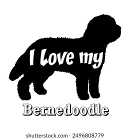 I love my Bernedoodle Dog silhouette dog breeds logo dog monogram vector