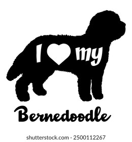 I love my Bernedoodle Dog silhouette dog breeds logo dog monogram vector
