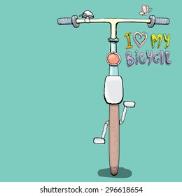 I love my bicycle concept design. Hand drawn vintage bicycle. doodle vintage bike