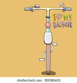 I love my bicycle concept design. Hand drawn vintage bicycle. doodle vintage bike