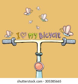 I love my bicycle concept design. Hand drawn vintage bicycle. doodle vintage bike