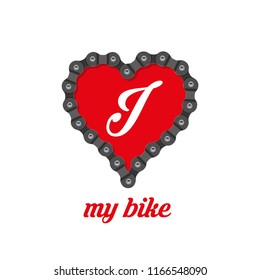 I Love My Bike Poster, Print or T-Shirt Design. Vector Illustration. Heart Made of Bike or Bicycle Chain.