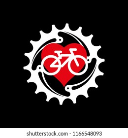 I Love My Bike Poster, Print or T-Shirt Design. Vector Illustration. Chainring, Heart and Bicycle Icon.