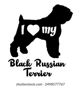 Me encanta mi Vector de monograma de perro de silueta de perro Terrier ruso negro
