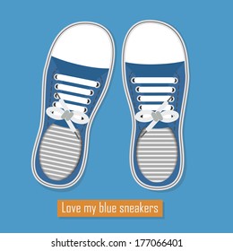 Love my blue sneakers - A pair of blue sneakers with shoelaces on blue background