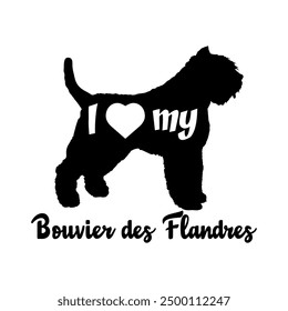 Ich liebe meine Bouvier des Flandres Hund Silhouette Hund Rassen Logo Hund Monogramm Vektor
