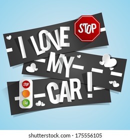 I Love My Car Banners Vector Illustration