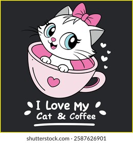 I Love My Cat and Coffee T-Shirt Design: Cute Kitten Graphic Tee