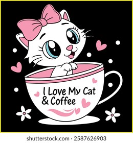 I Love My Cat and Coffee T-Shirt Design: Cute Kitten Graphic Tee