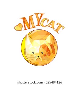 I love my cat, cute round polygonal vector cartoon cat icon