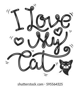 i love my cat hand drawn lettering phrase. Cat head icon. Vector illustration.