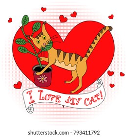 I love my cat - postcard, poster or banner