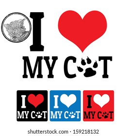 I love My Cat sign and labels on white background, vector illustration