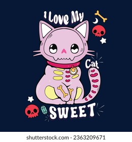 I love my cat typography t-shirt design for cat lovers. cute pattern vector graphic illustration-card and shirt design.Cat T-Shirt. Print for posters, tees, women's shirts, cat lover