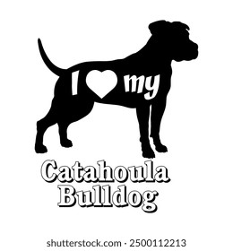 I love my Catahoula Bulldog Dog silhouette dog breeds logo dog monogram vector
