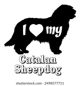 Me encanta mi perro pastor catalán silueta perro perro razas logo perro monograma Vector
