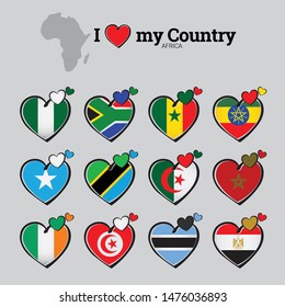 I Love My Country - Heart Shaped Vector Flags - Africa