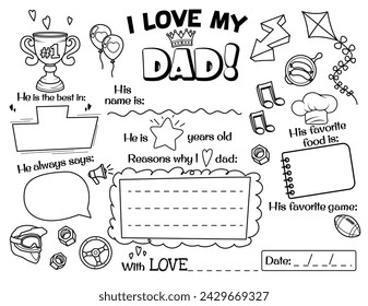 I love my Dad. Personalized greetings for Father's Day or Birthday. Kids printable cards.