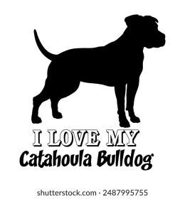 I love my dog Catahoula Bulldog Dog silhouette dog breeds logo dog monogram vector