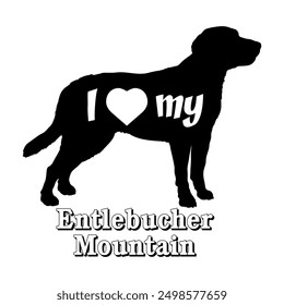 I love my Entlebucher Mountain Dog silhouette dog breeds logo dog monogram vector
