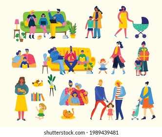 I love my family. Cute vector illustration with mother, father, daughter. Happy parents and children