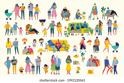 I love my family. Cute vector illustration with mother, father, daughter. Happy parents and children