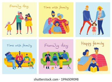 I love my family. Cute vector illustration with mother, father, daughter. Happy parents and children