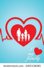 i love my family typography with family Silhouette inside heart vector poster