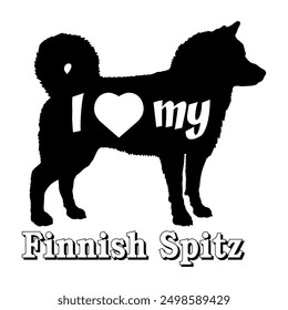 I love my Finnish Spitz Dog silhouette dog breeds logo dog monogram vector
