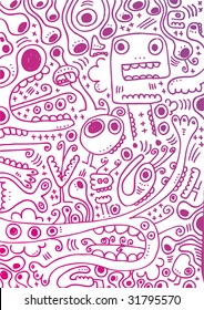 I love my freaky weird creatures doodles in pink